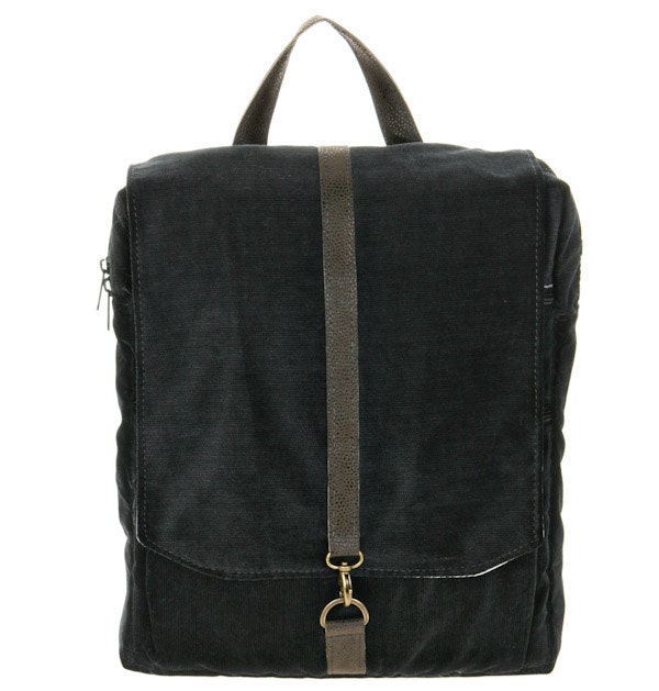 Black Shaved Velvet 15" Laptop Backpack  - Vegan Laptop Backpack - Roxanna Laptop Bag
