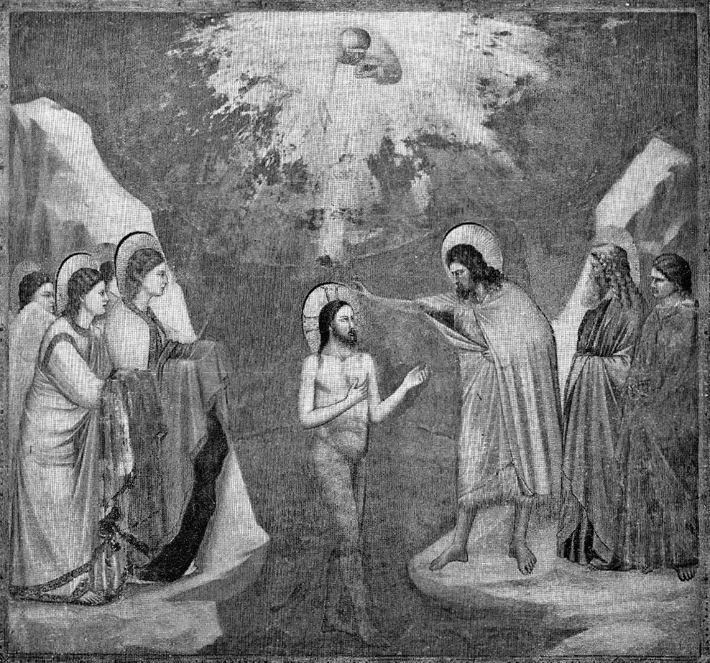 The Baptism of Christ - Giotto - Chapel of the Arena, Padua Italy - 13th century - 1950s fine art reproduction
