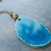 Turquoise Agate Necklace, Teal Agate Slice Necklace, Boho Necklace, Long Brass Necklace, Maggie