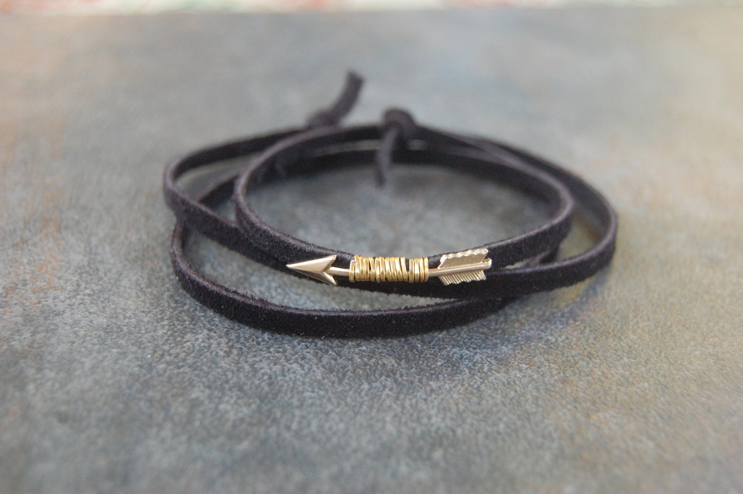 Leather Wrap Bracelet, Arrow Bracelet, Pi Beta Phi Bracelet, Boho Wrap Bracelet, Gold Arrow Bracelet, Angel