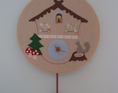 Cuckoo clock/embroidery/wall clock/nursery/baby/child/playroom/gift/woodland/owl