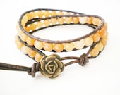 Red Aventurine Leather Wrap Bracelet Bronzed Rose Button