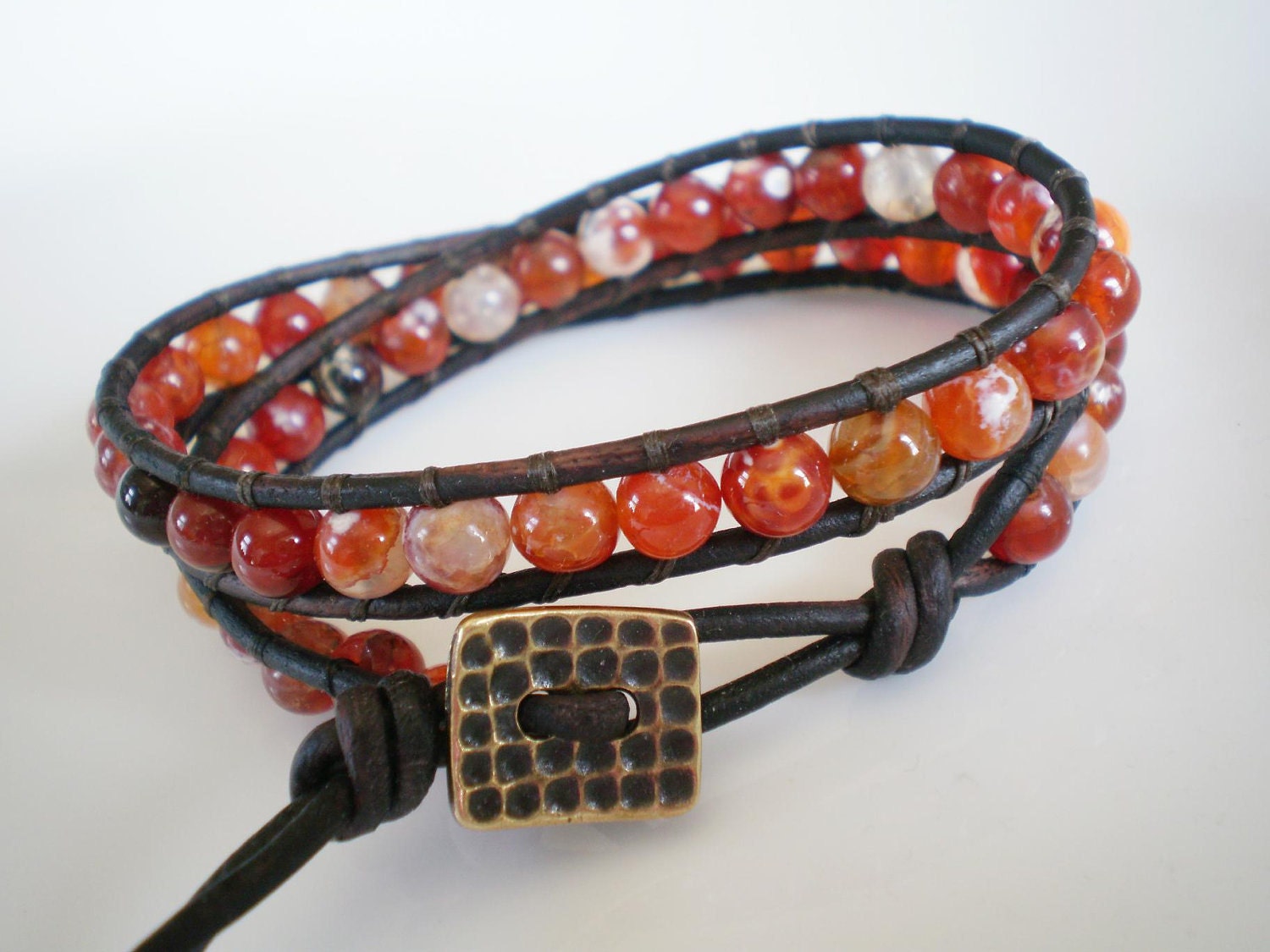 Semi Precious Gem Stone Leather Wrap Bracelet