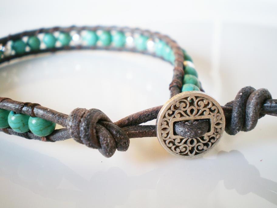 Single Leather Wrap Bracelet Turquoise Magnesite
