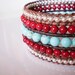 CUSTOM Big Red Beaded Leather Cuff Turquoise Mag Red Riverstone 5 Row Bracelet Five Row