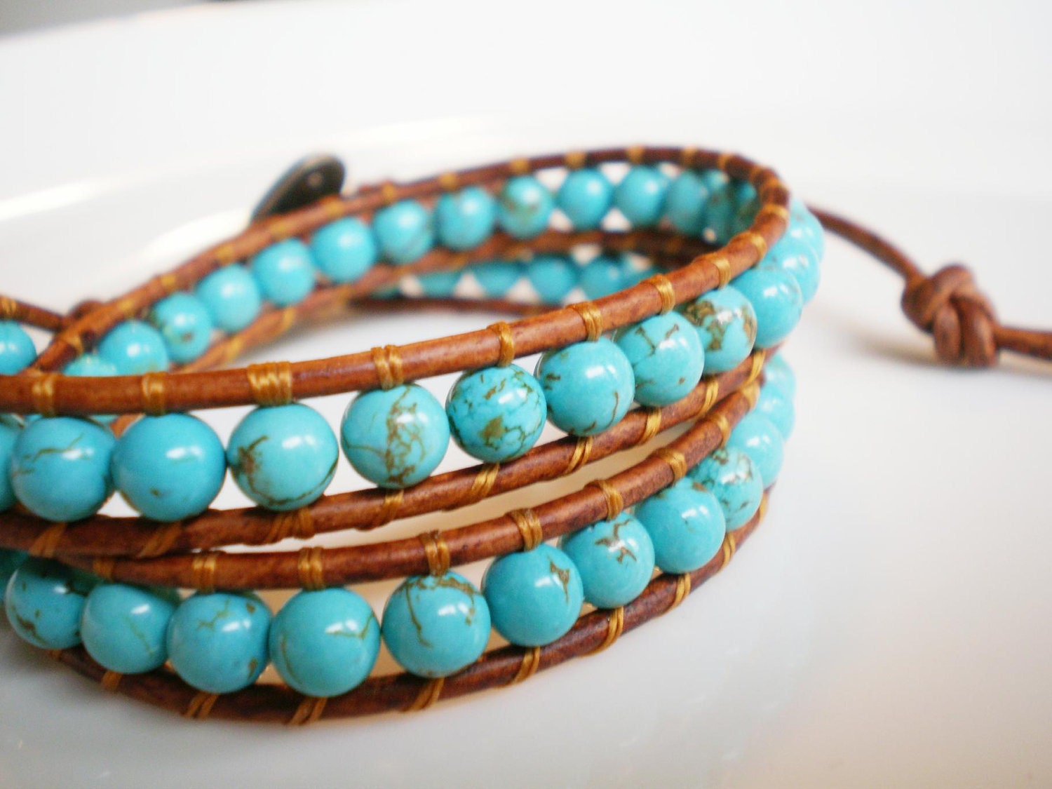 Turquoise Magnesite Double Leather Wrap Bracelet