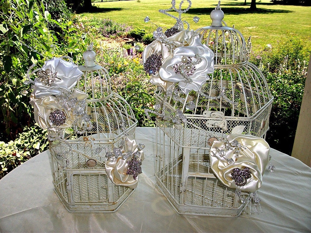 wedding bird cage card holder, reception card holder to match brooch bouquets , brooch wedding bouquet, ,crystal, rhinestones