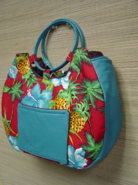 Custom Hawaiian Shopper lambskin leather accented handbag