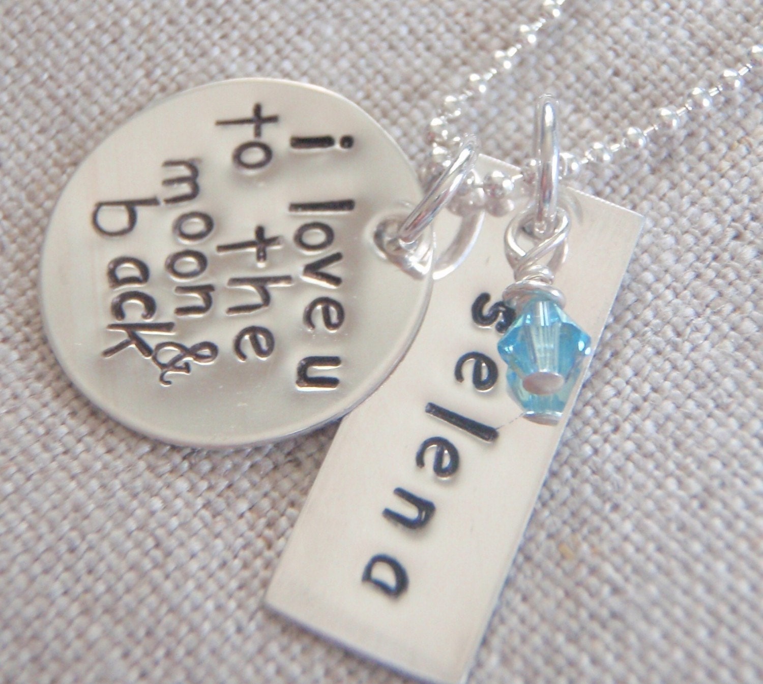 i love you to the moon and back -- handstamped sterling silver necklace