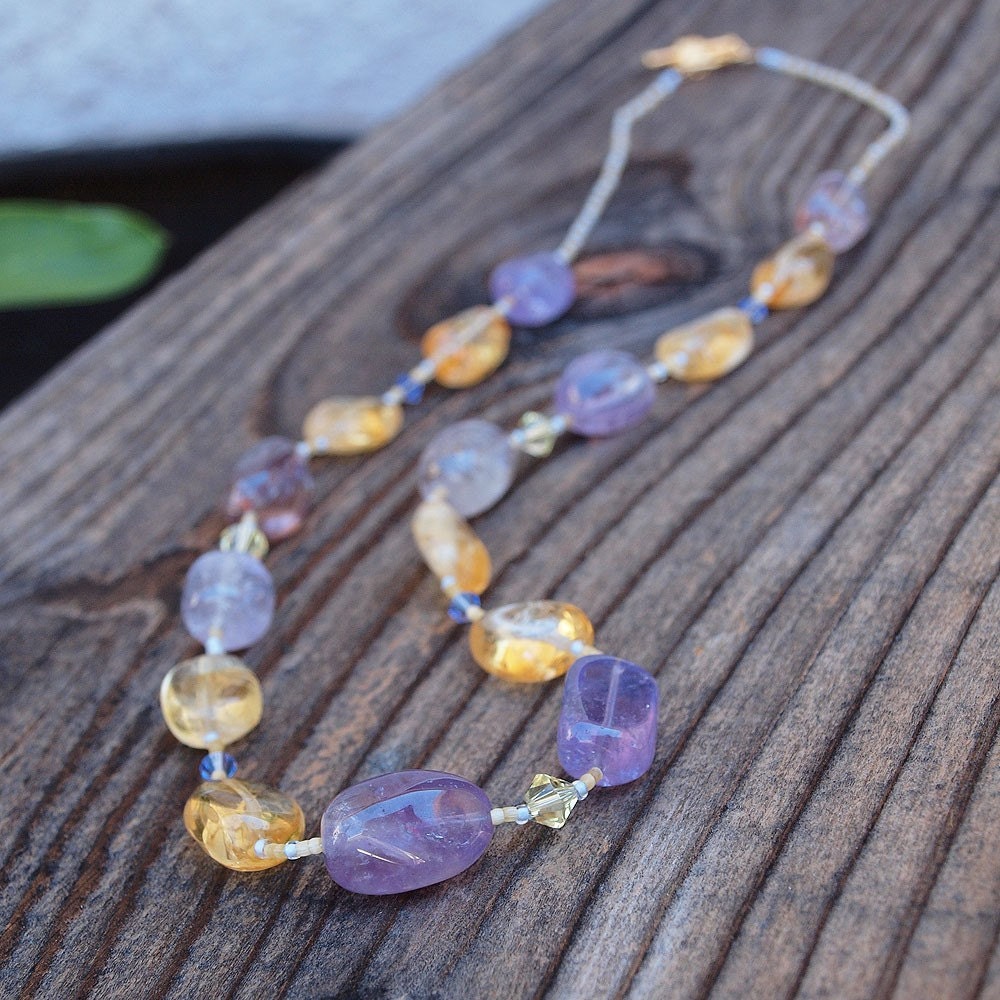 Yellow Quartz and Lavender Amethyst Necklace