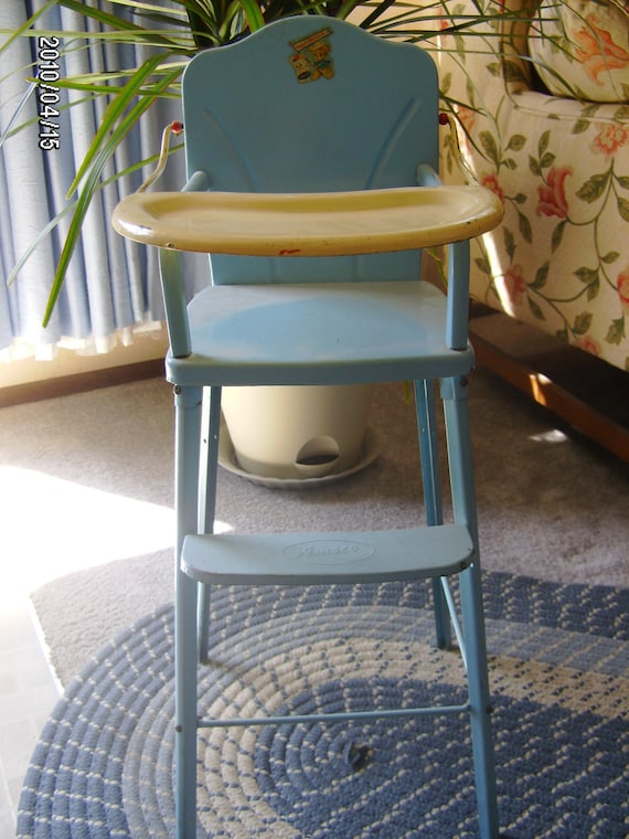 Baby blue metal Amsco high chair from the 1950'sRESERVED by myler4