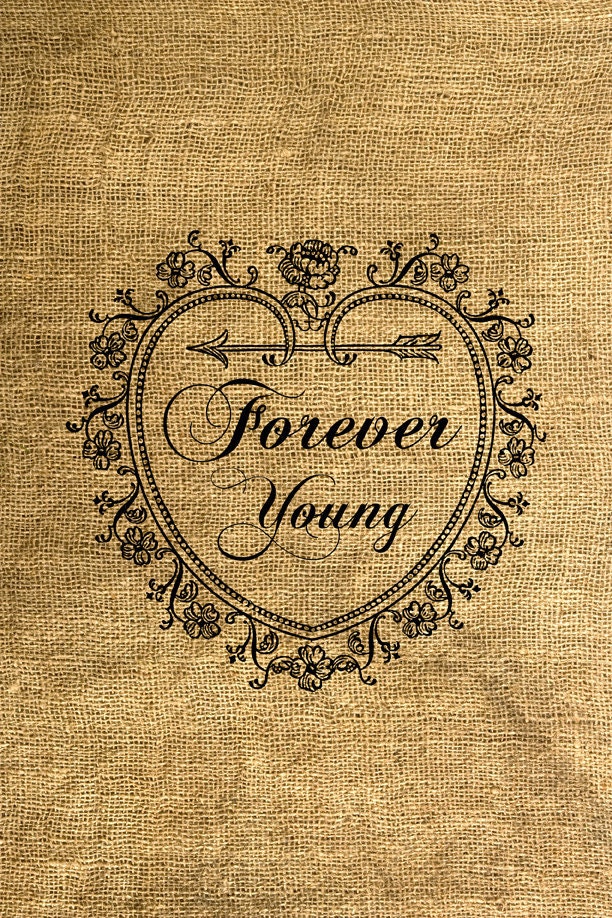 INSTANT DOWNLOAD Forever Young in a Heart Shaped Frame Vintage Illustration - Image Transfer - Digital Sheet by Room29 - Sheet no. 587