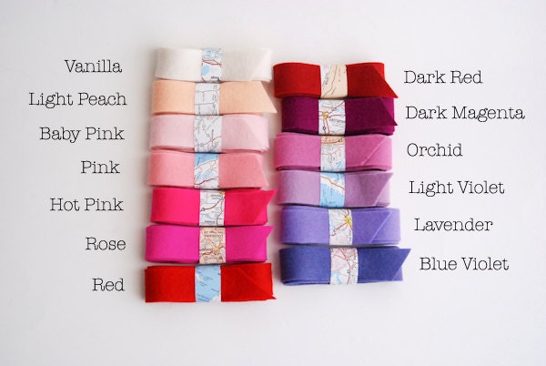 100 Percent Wool Felt Ribbon- 5 Ribbons- Choose Your Own Colors