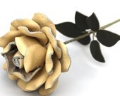 Yellow Leather Rose, Third Wedding Anniversary Gift Long Stem Flower Valentine's Day 3rd Leather Anniversary