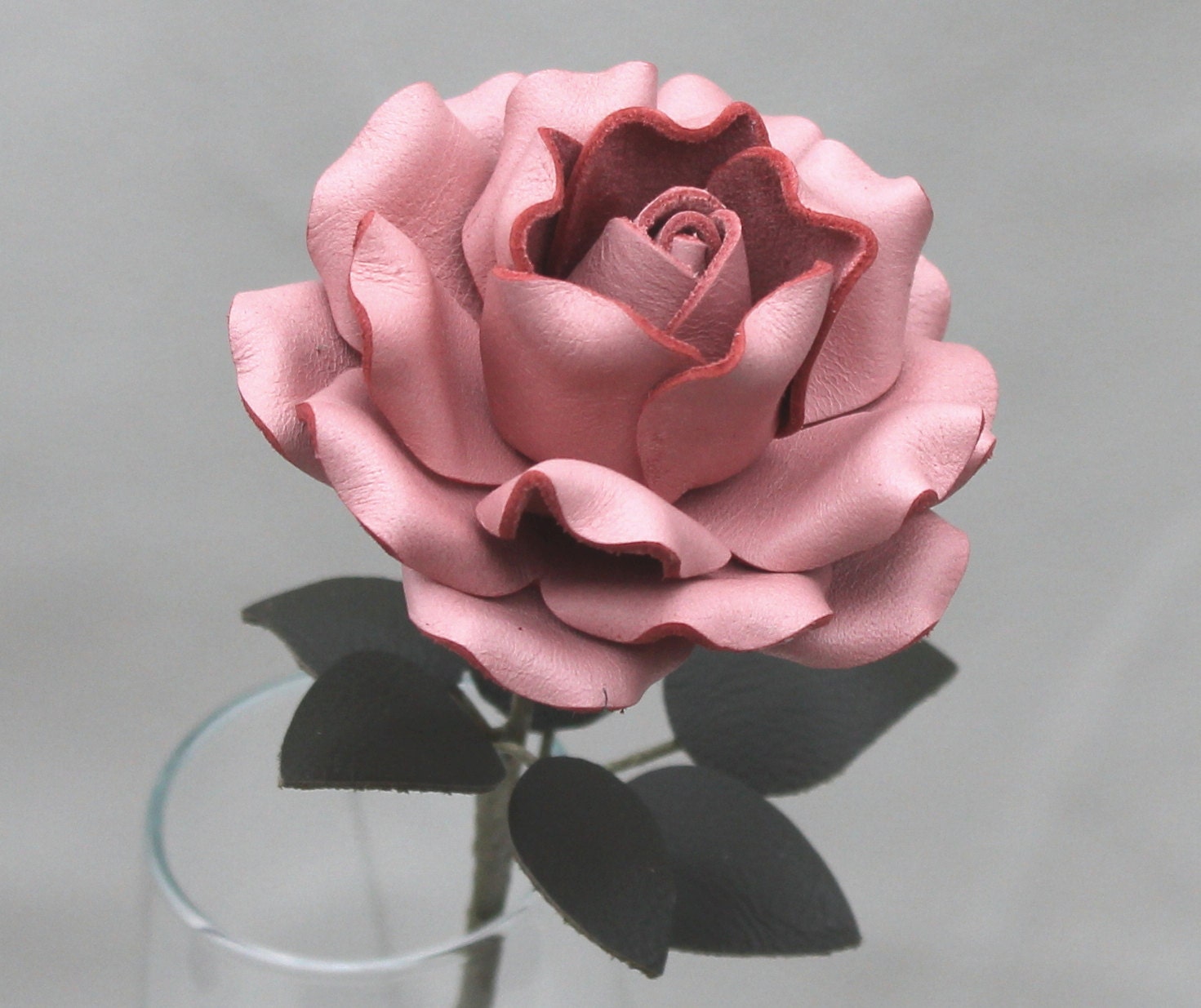 Pastel Pink Leather Rose, Wedding/3rd Anniversary Gift Long Stem Flower Valentine's Day 3rd Leather Anniversary