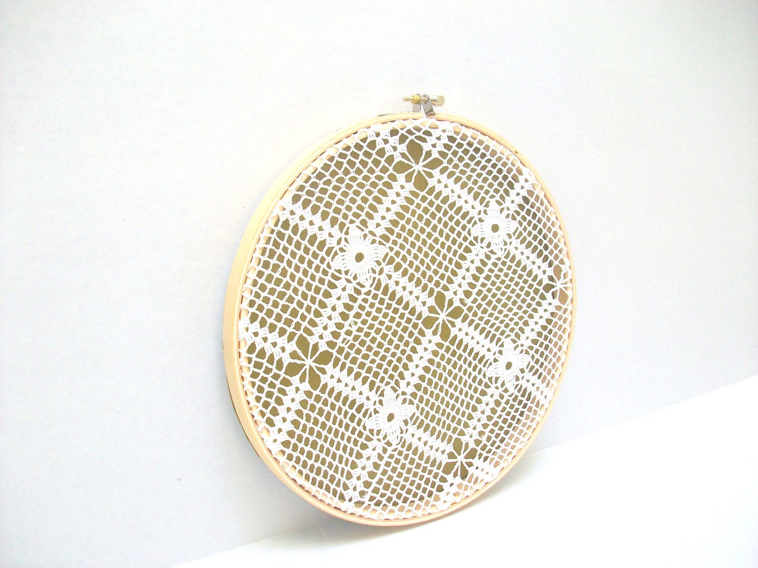 Embroidery Hoop Art - white handmade lace - wall hanging house decoration - wedding gift