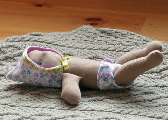 Newborn baby Waldorf doll tutorial package doll and bonnet and diaper for 10 to 12 inch small doll
