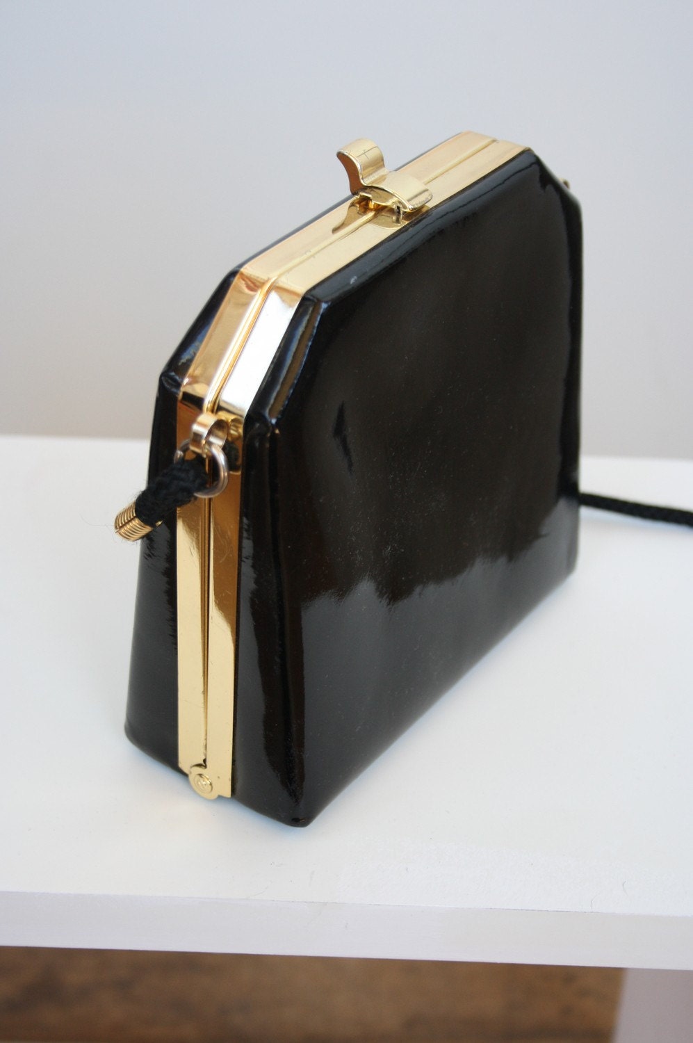 1960s Black Patent Leather Evening Bag Clutch by avintagestory