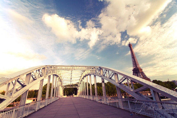 Eiffel Tower Photos, Bridge Picture, Fine Art Photography Print, Vintage Bridge Seine River Dreamy Muted Tones Pastel