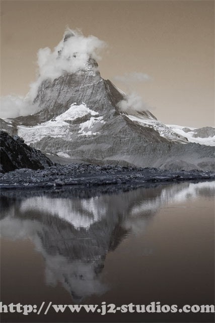 Matterhorn Reflections, Sepia Photo, Fine Art Photography Print, Majestic Mountain Vintage Style, Pictures of  Switzerland