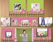 Accordion Mini Album Photoshop Templates For Photographers 3x3 - Happy Spring, Green Cover- No 413