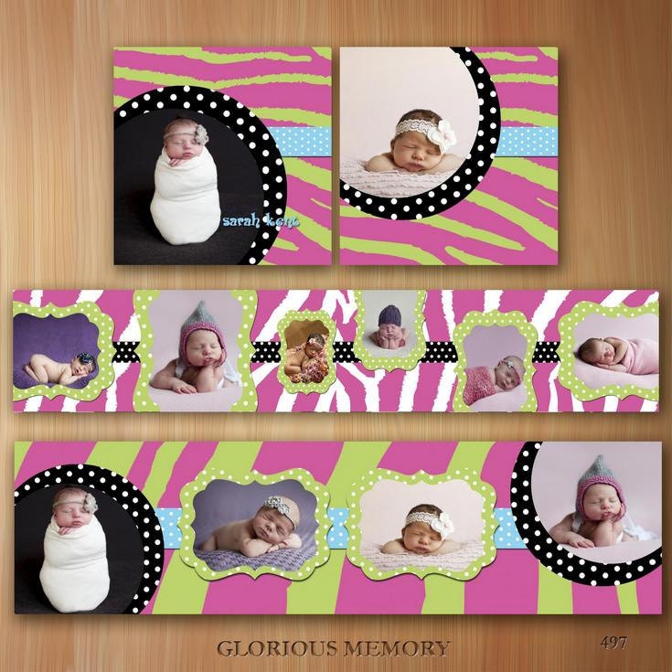 Accordion Mini Album Photoshop Templates For Photographers 3x3 - Cutie Zebra Hotties, Pink & Green - No 497