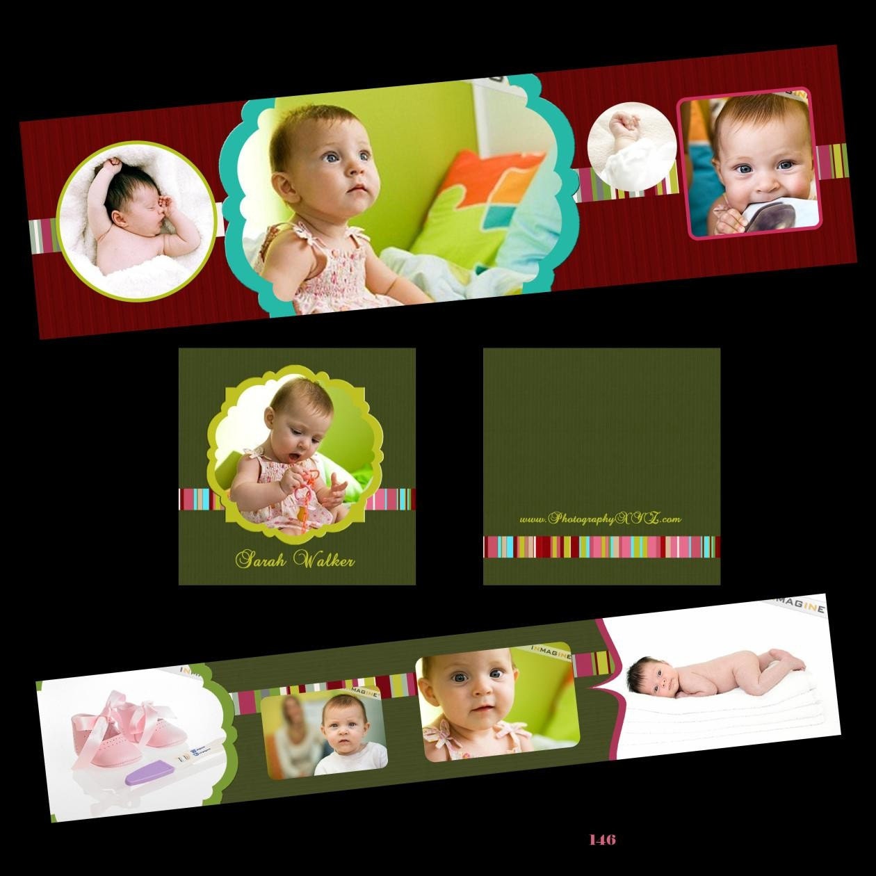 Accordion Mini Album Photoshop Templates For Photographers 3x3 - Christmas In The Woncderland Red, Green - No 146