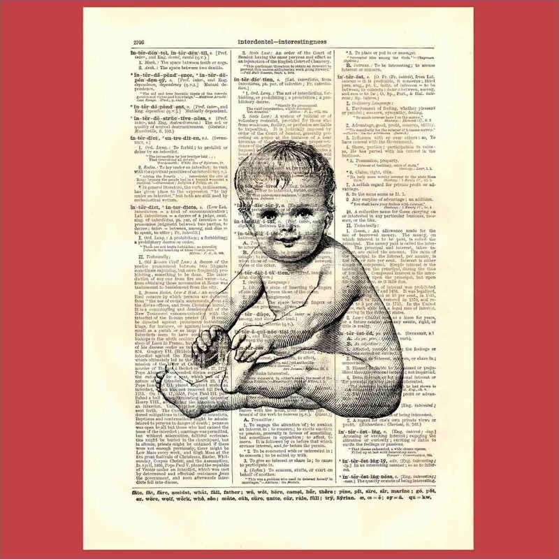 Vintage Washing Baby - upcycled 8x10 1898 dictionary page print - BONUS - Buy 3 Prints, Get 1 More For FREE
