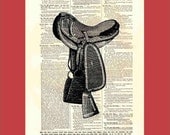 Vintage Saddle - upcycled 8x10 1898 dictionary page print - BONUS - Buy 3 Prints, Get 1 More For FREE