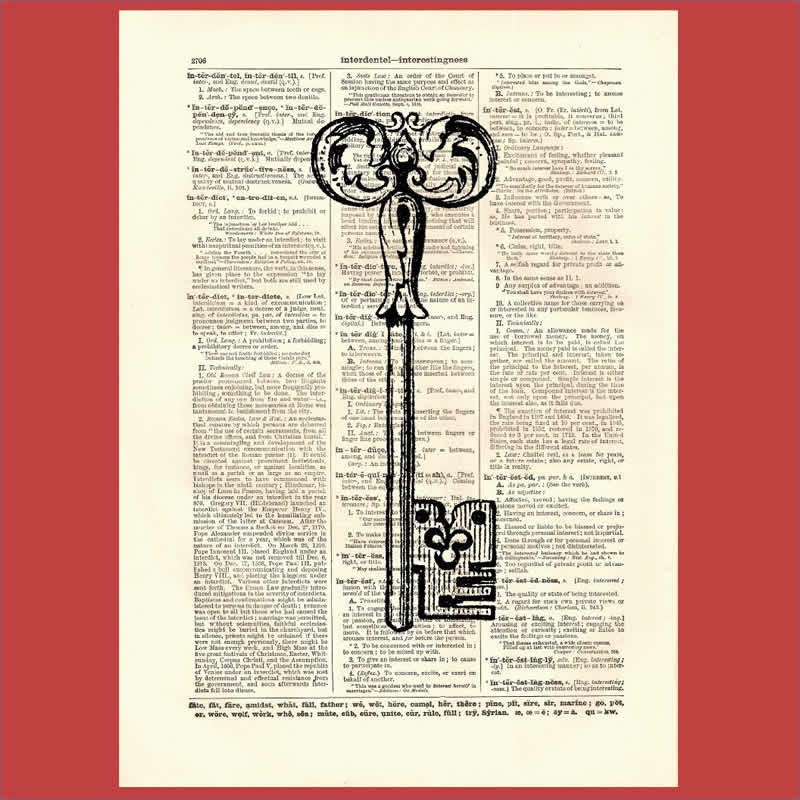 Ornate Skeleton Key Gets You Where You Want to Go - upcycled 8x10 1898 dictionary page print - BONUS - Buy 3 Prints, Get 1 More For FREE