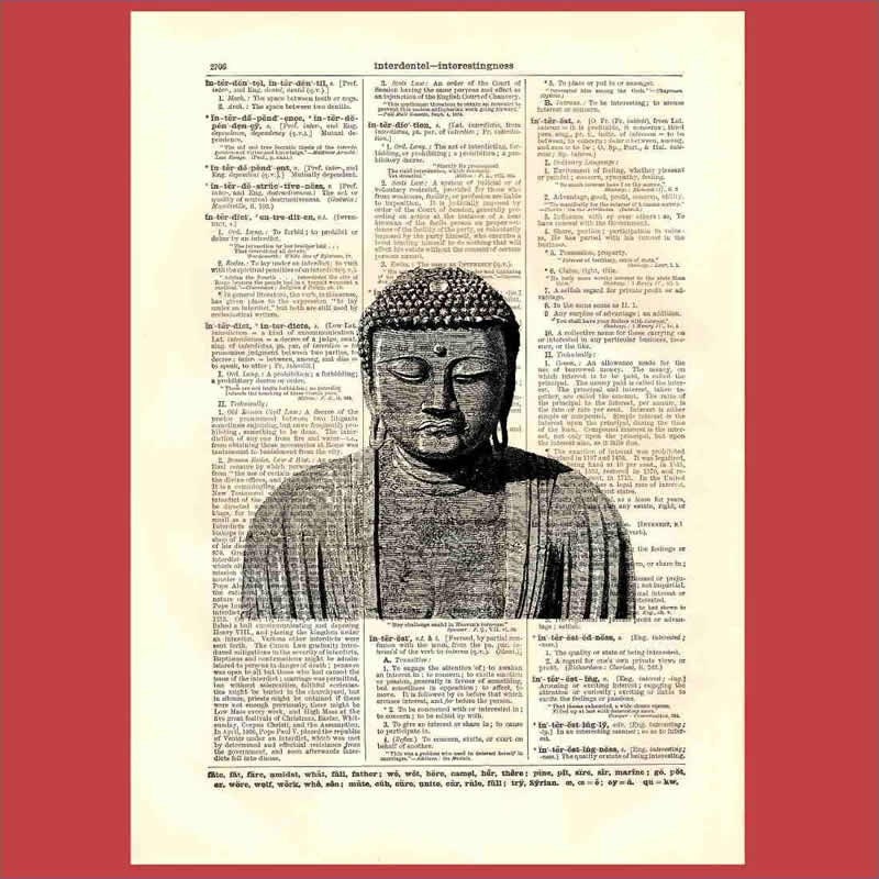Vintage Buddha - upcycled 8x10 1898 dictionary page print - BONUS - Buy 3 Prints, Get 1 More For FREE
