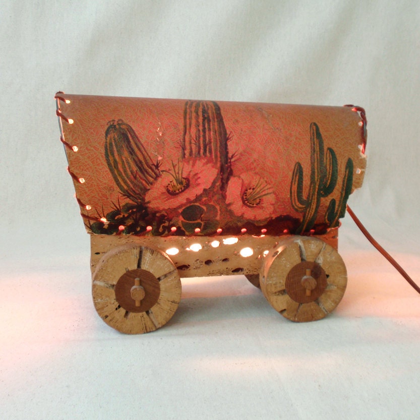 Vintage Rustic Cactus Wood Wagon Lamp by RattyAndCatty on Etsy