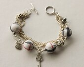 Charms (Key, Heart) and White Tartan Bracelet