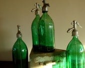 Vintage Emerald  Green Seltzer Bottles purchsed in Europe, with original Spigot and straw