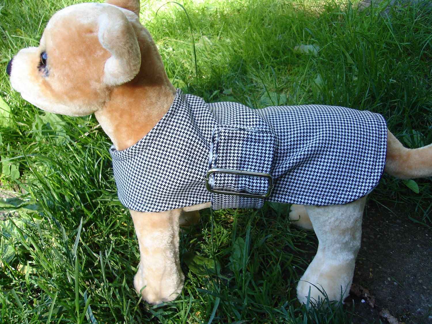 Dog Coat - No Velcro- Buckle Black and White Houndstooth Coat- Size XX Small