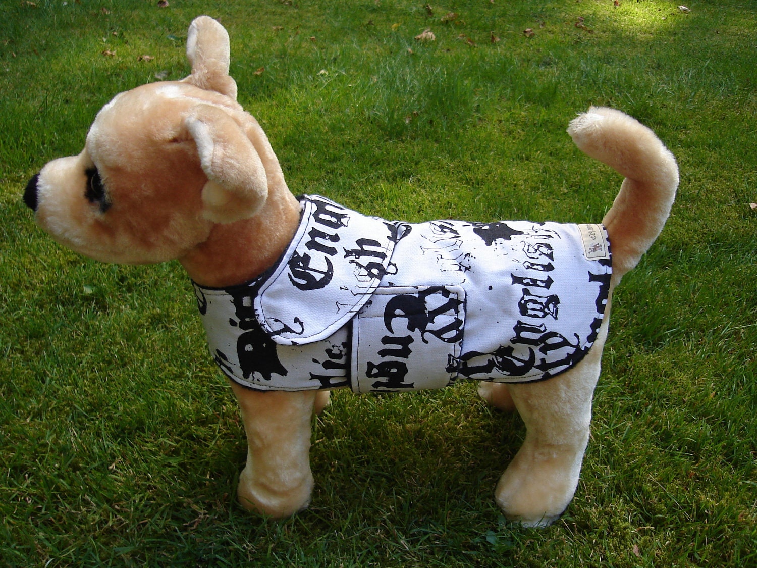 Dog Jacket -  Dirty English/Affliction Black and White Dog Coat Size XX Small- 8 to10 Inch Back Length - Or Custom Size