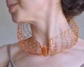 Necklace Collar - hemispherical pure copper handknit lace with fire agate gemstone - Modern Soul