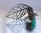 Pendant - natural gemstone jade drop in hand woven antiqued brass calyx - Rainforest Flower