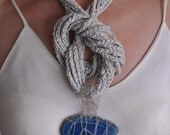 Necklace Pendant - agate slice in silver net on a silk strap - Caught In The Net - A Piece Of The Sky
