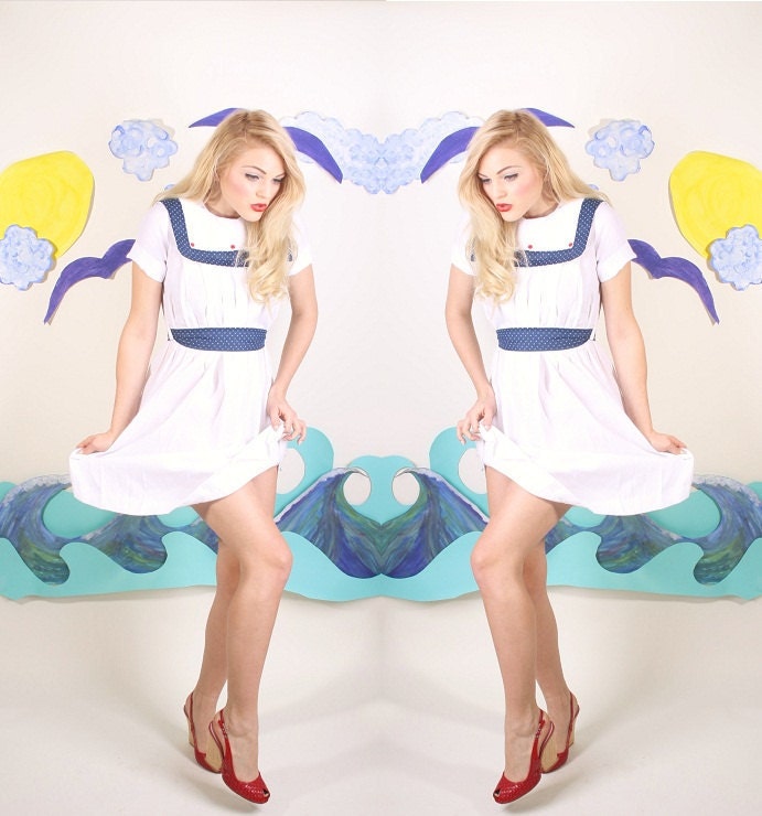 Nautical / Nautical Dress / White Dress / Sailor Dress / Dresses / Navy Dress / Polkadot / Polka Dot / Red Dress / Lolita / Pinup /0888