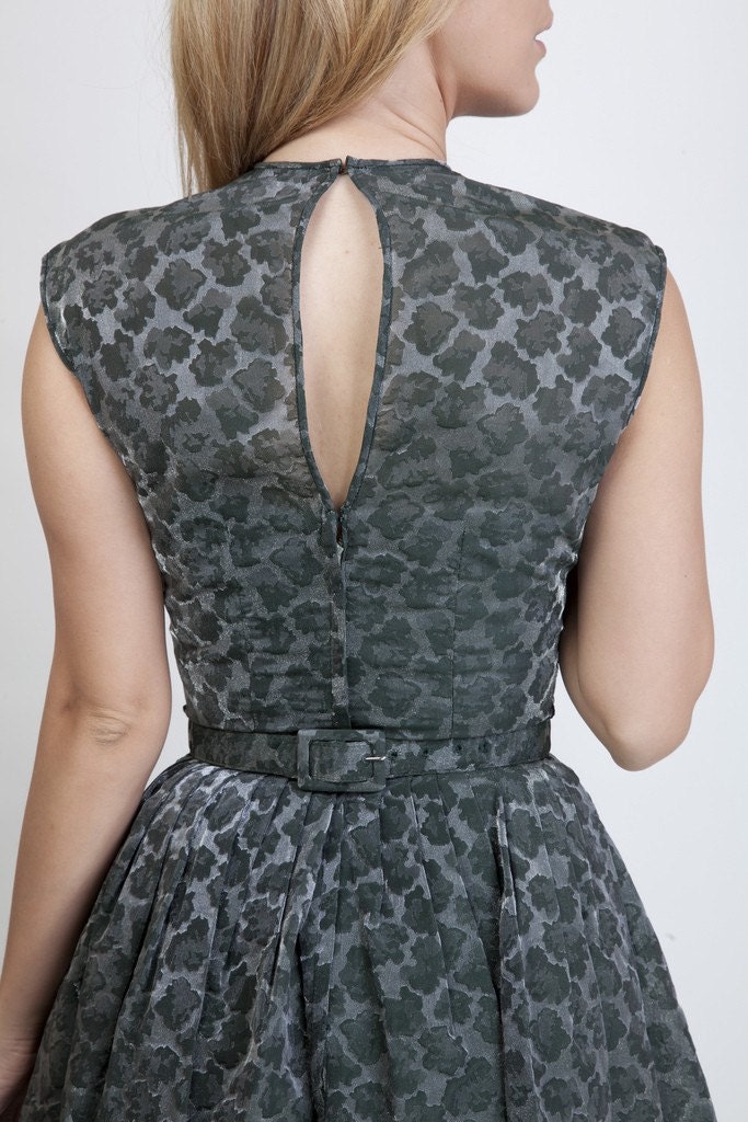 RESERVED - 1950s Cocktail Dress / Animal Print Clothing / Animal Print / Holiday Fashion / Pewter / Slate / Mad Men / 0033