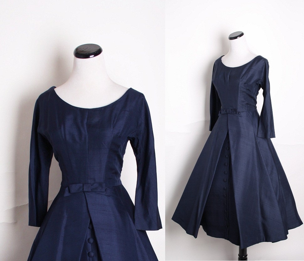 1950s Cocktail Dress / Mad Men Betty / Dress / Dresses / Navy Blue / Nautical / Sailor / 50s Dress / Fifties Dress / Cocktail Dress / 1175