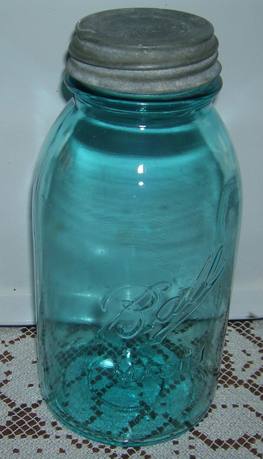 Vintage Ball Mason Half Gallon Canning Jar Aqua Blue by Milkwhite