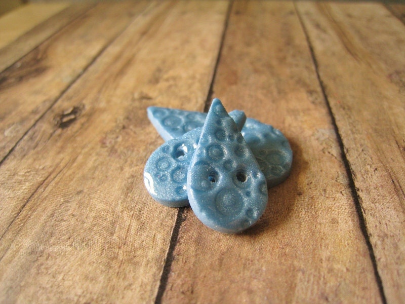 Light Blue Pearl polymer clay Raindrop/Teardrop Buttons, set of 3 bubbles pattern