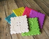 Scalloped Square polymer clay Buttons, set of 3 Your Choice of Color