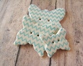 Cream polymer clay Butterfly Buttons, set of 3 Light Teal Chevron pattern