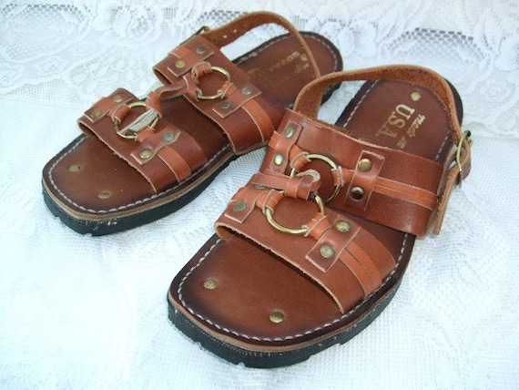 ... 1970s Sandals Leather Tire Treads By Florida Shoe Label Size 7 Hippie