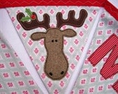 Christmas bunting banner - applique moose made with beautiful Tilda fabric Over 10 feet long (excluding ties) with 19 flags READY TO SHIP