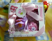 Baby Gift for Girl.... Blanket, Onesie, Bib, Booties, Washcloth, Diapers, Bottle, Pacifier, Pacifier Clip and Spoon..Reduced by 40% :)