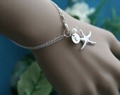 Original Version,Starfish initial bracelet,beach wedding,Pearl,Birthday,Bridal jewelry,Wedding jewelry,Starfish charm